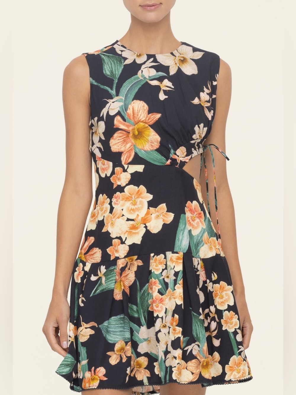 NWT Agua by Agua Bendita Otono Danza Cutout Floral Print Twill Mini Dress Sz L